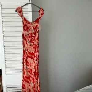 Flynn skye • floral Bardot maxi dress with slit new with tags